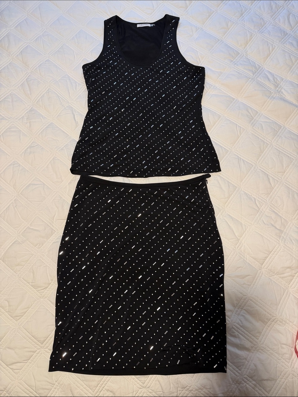 Calvin Klein Black Embellished Pencil Skirt - Sparkle Detail